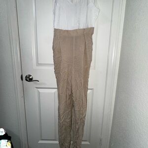 Shinestar White and Tan Jumpsuit